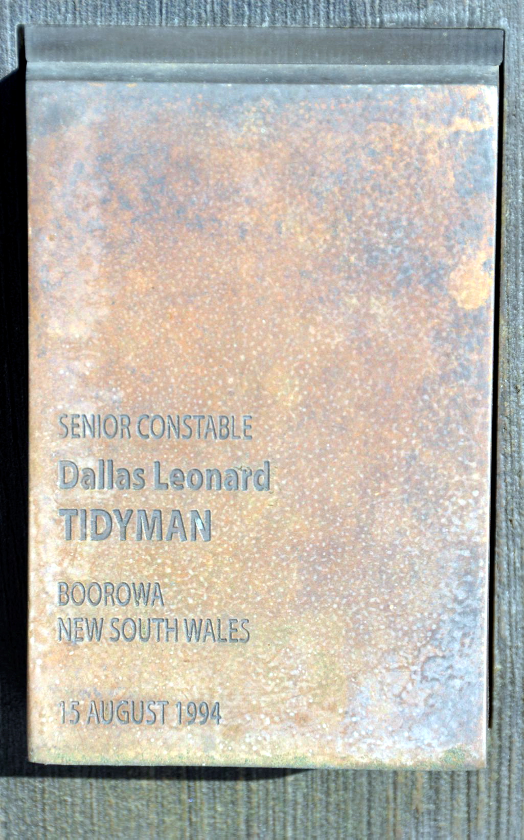 Dallas Leonard TIDYMAN memorial touch plate at Canberra Wall of Remembrance