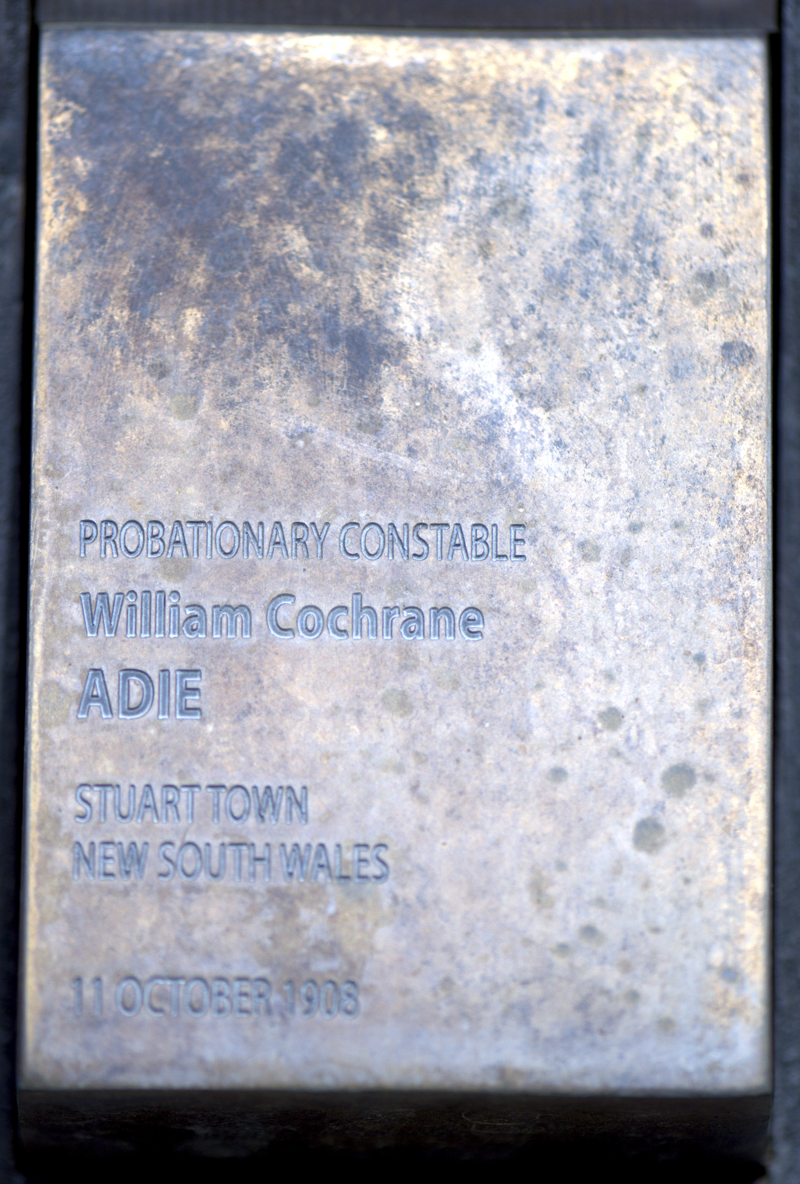 Probationary Constable William Cochrane ADIE Touch Plate at the National Police Wall of Remembrance, Canberra