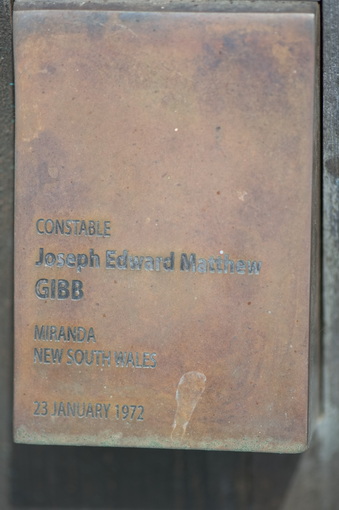 Joseph Edward Matthew GIBB Touch Plate at Canberra Police Wall of Remembrance - 2015