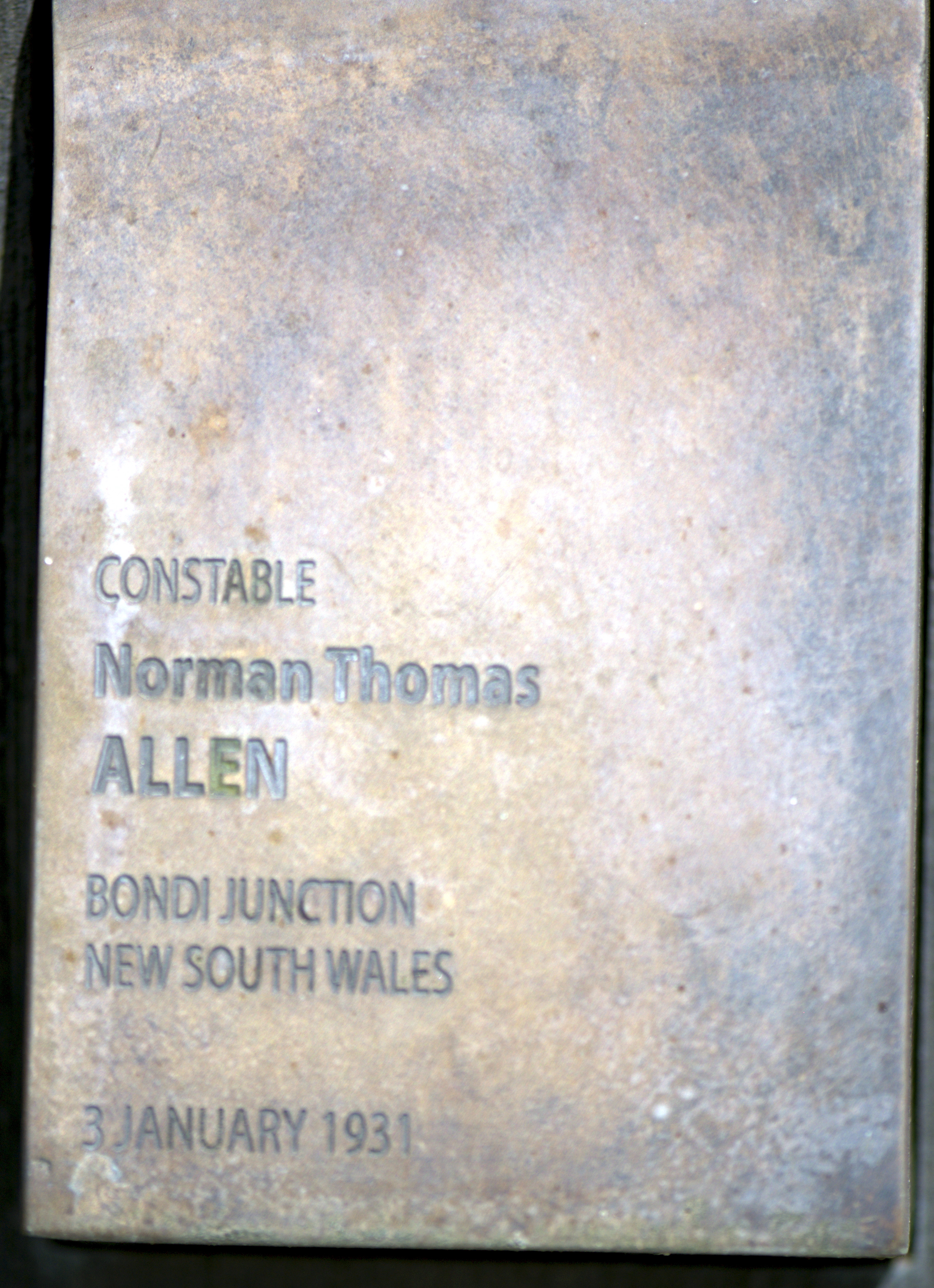 Norman Thomas ALLEN touch plate at the Australian National Police Wall of Remembrance