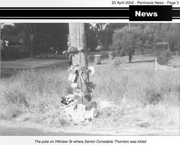 The pole on Hillview St where Senior Constable Thornton was killed.