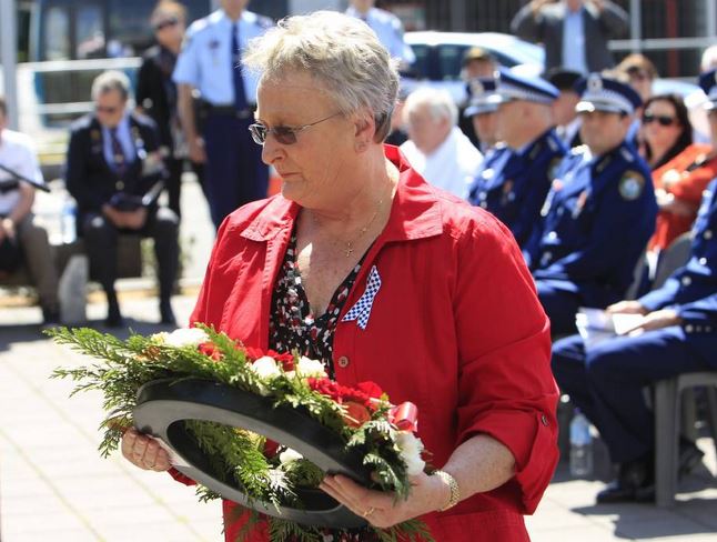 A family member of Constable Francis Laurel Burke, who died in 1961, laid a wreath at the Police Remembrance Day commemorations on Monday. Picture: ANDY ZAKELI<br />