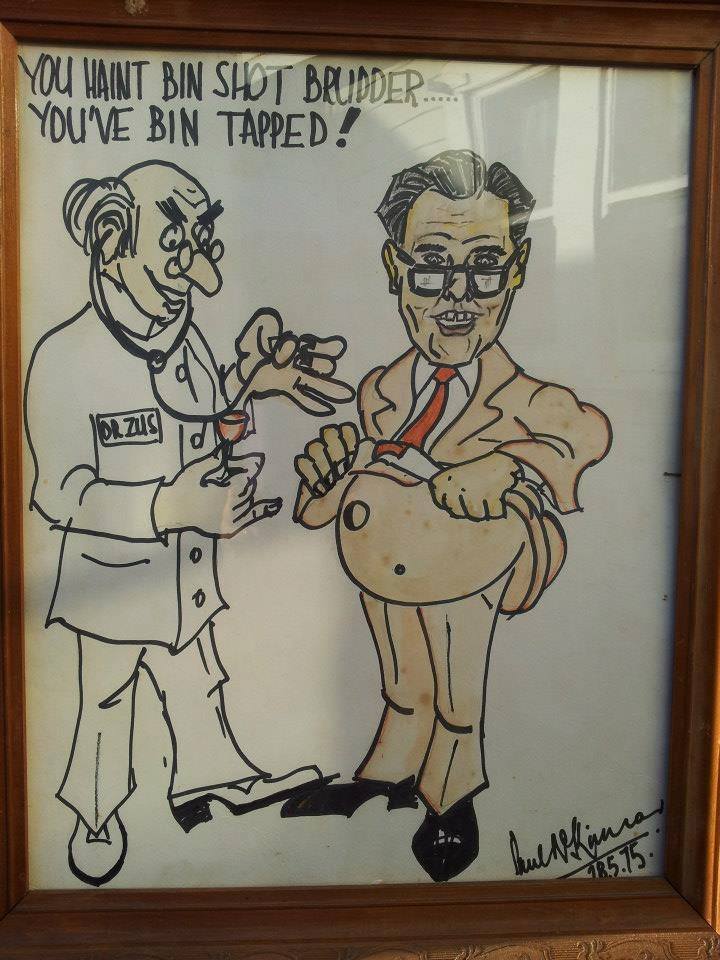 The cartoon was presented to Detective Inspector Stevenson when he returned to work after being shot. It was donated by the Detective Inspectors wife to Newtown Police Station last year ( 2013 ) as part of their memorabilia collection.