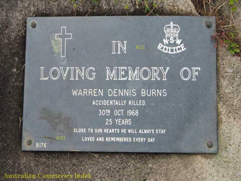 Warren Dennis BURNS Clarence Lawn Cemetery, Armidale Road, Sth Grafton. 29 46' 00S / 152 55' 41E.