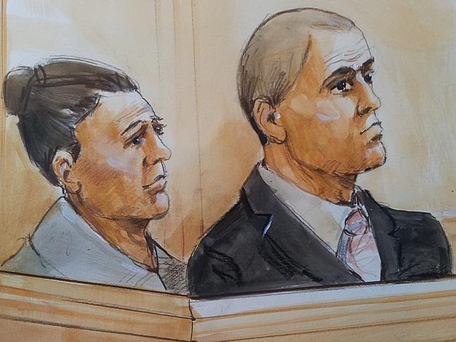 Artist impression of Fiona Barbieri and her son Mitchell in the dock of Central Local Court last year. Artist impression by Bernd Heinrich