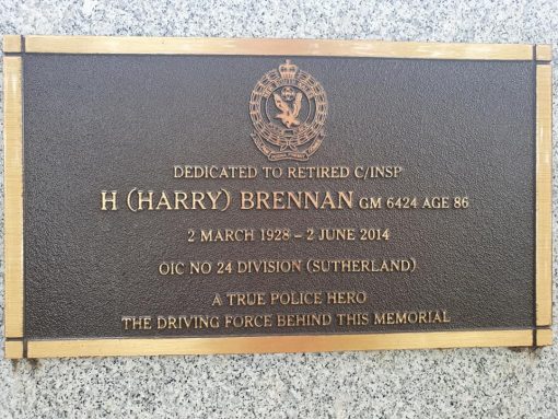 Harry BRENNAN Photo: Sophie Henge - Ex Cops FB Group Dedicated to Retired Chief Inspector H ( Harry ) BRENNAN GM, 6424, Age 86. 2 March 1928 - 2 June 2014 OIC No. 24 Division ( Sutherland ) A true Police Hero The Driving Force behind this Memorial.
