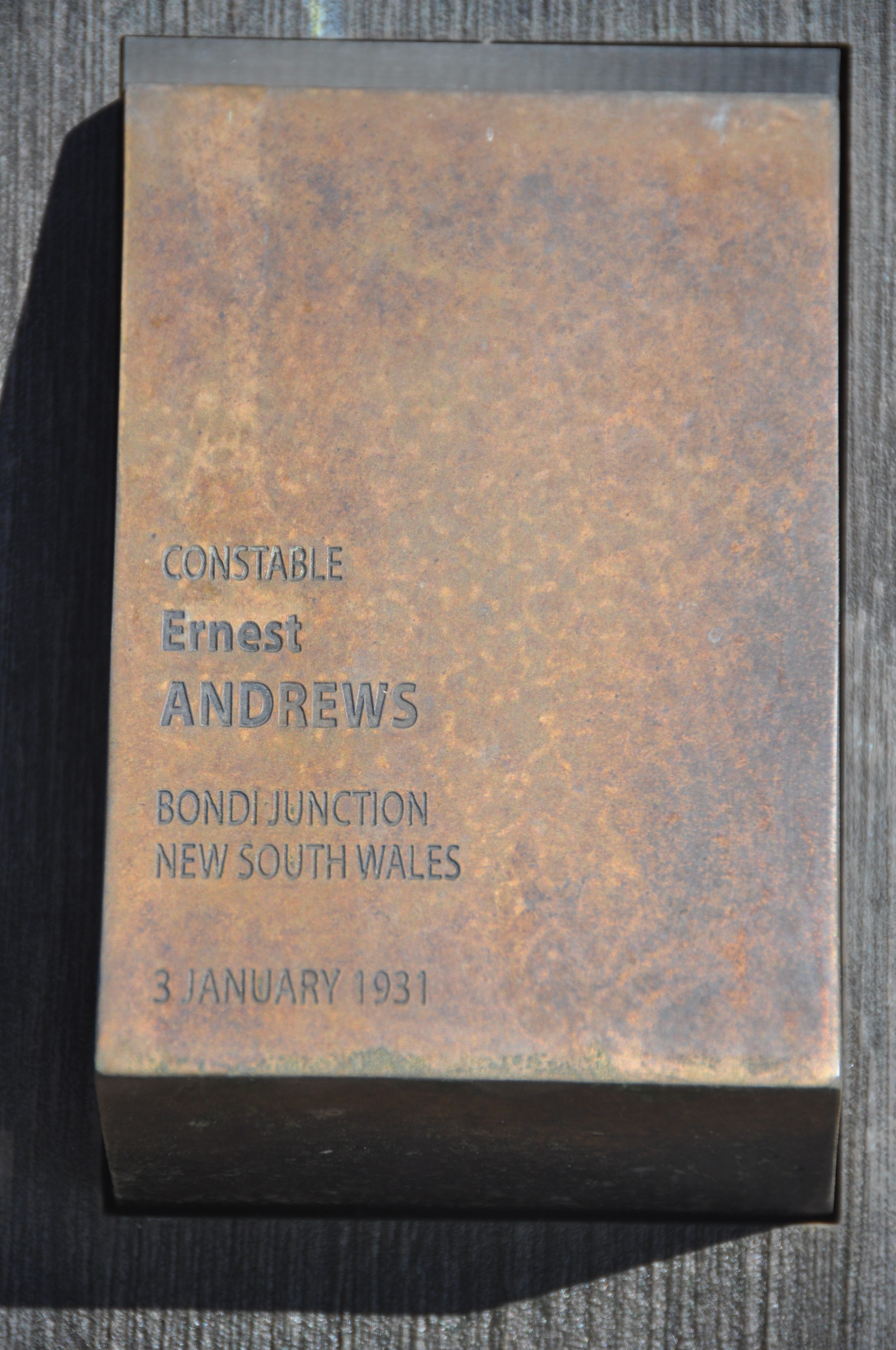Ernest ANDREWS touch plate at the National Police Wall of Remembrance, Canberra