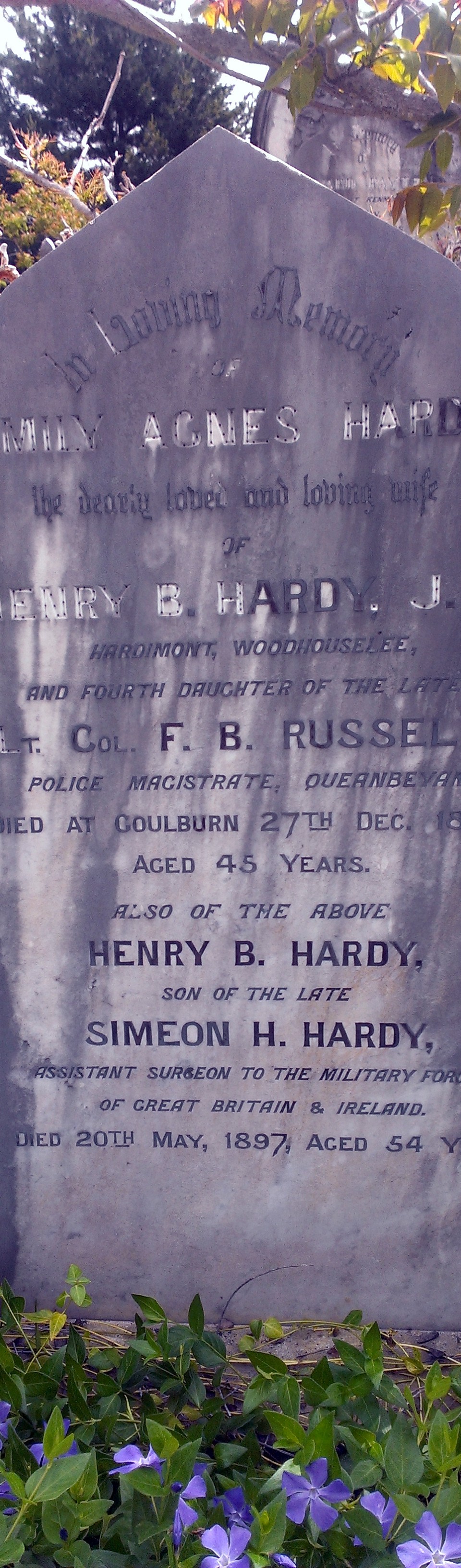 F. B. RUSSELL - Grave of Emily Agnes HARDY - 4th daughter of the Late Lt. Col. F. B. Russell.