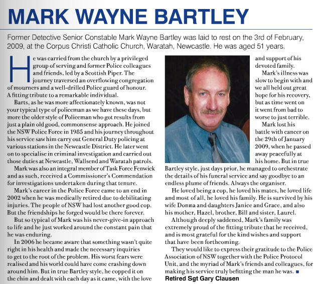 Mark Wayne BARTLEY - NSWPF - 3 Feb 2009