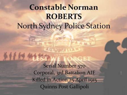 Norman ROBERTS 2 - NSWPF - KIA - Gallipoli - 25 April 1915