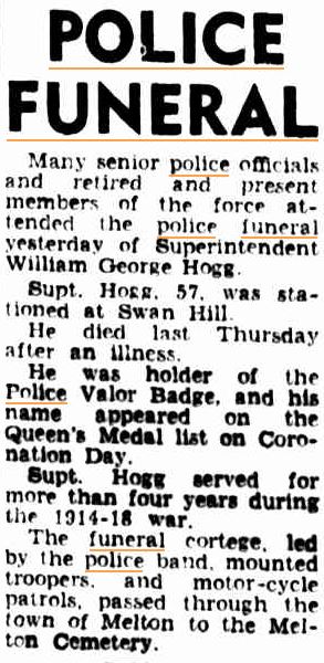 William George HOGG - death article. The Argus ( Melb. ) Tues 9 June 1953 p 6 of 16