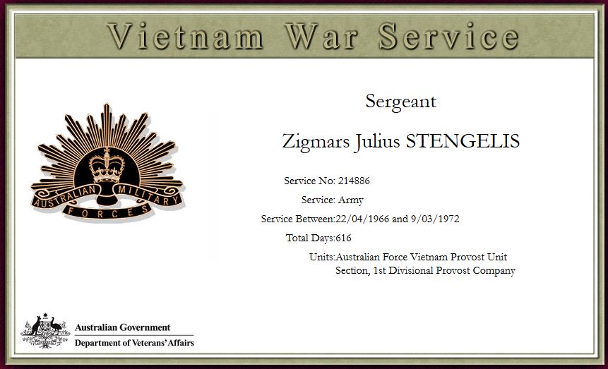 Zigmars Julius STENGELIS - Army Certificate