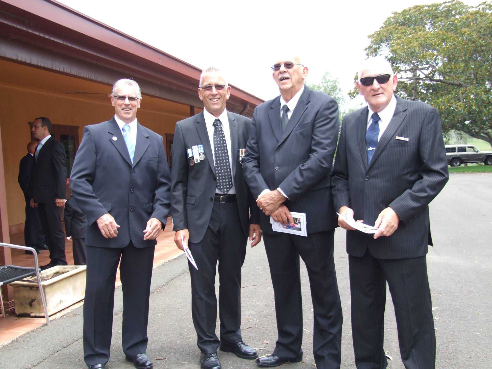 Max Sladden, Nev Greatorex, Pete Robb & Dick Cordwell await Dicks arrival at the service.