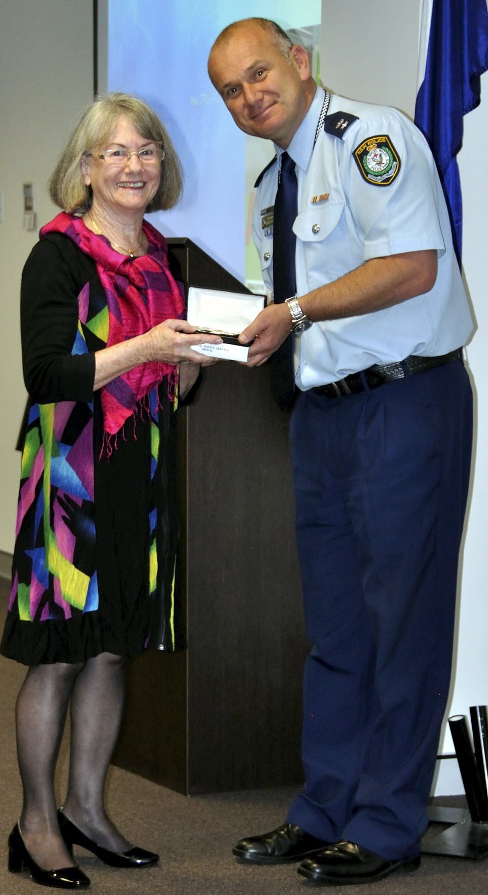 Susan GOOD - wife of John Stafford GOOD ( R.I.P. ) accepting the Medal. https://www.australianpolice.com.au/john-stafford-good/
