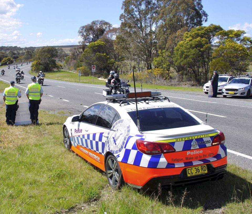POLICE ON THE SYDNEY ROAD, GOULBURN, AT THE LOCATION THAT CONSTABLE SHELLEY DAVIS LOST HER LIFE WHILST ON DUTY.