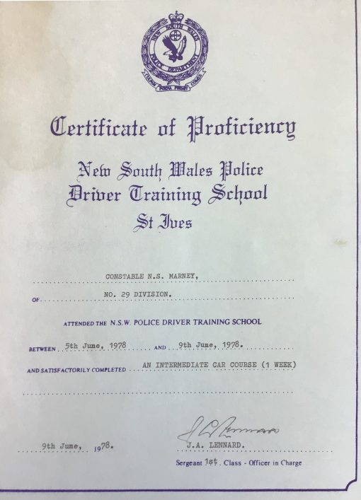 Noel Stanley MARNEY - Driver Training Certificate - St Ives