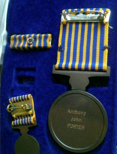 Rear of the National Medal with name engraved of Anthony John PORTER