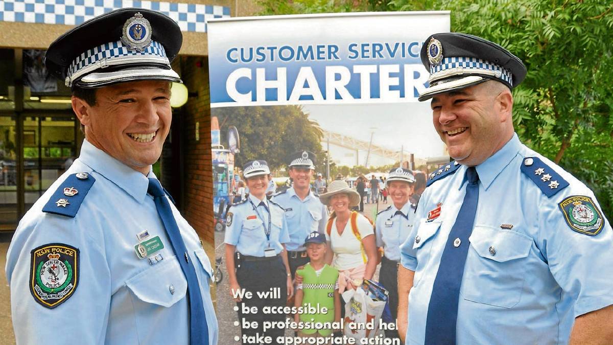 POSITIVE POLICING: Local Area Commander Superintendent Joe Cassar and customer service duty officer for Shoalhaven Local Area Command Inspector Steven Johnson encourage the community to compliment a cop.