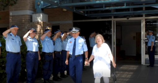 Mark LAVERS - Leaving Wollongong Police Station, for the last time, as a Chief Inspector of NSWPF, with his wife.
