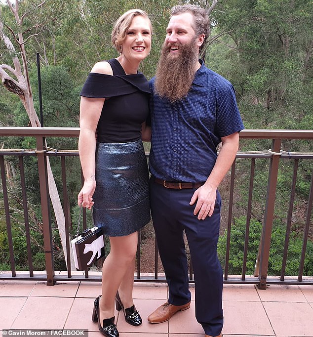 Senior Constable Kelly Foster (left) drowned while trying to save an international student who became stuck in raging waters in the Blue Mountains, west of Sydney, on Saturday. Senior Constable Foster had trekked to the picturesque spot with her boyfriend Gavin Morom (right)