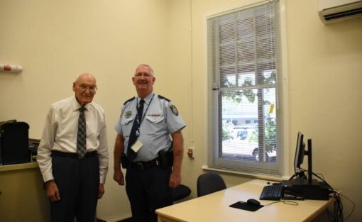 Former Officer in Charge of Forbes station, Harry Coggan, with current Lachlan LAC Inspector Chris Taylor.