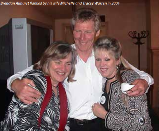 Brendan Akhurst flanked by his wife Michelle and Tracey Warren in 2004