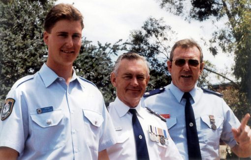 Possibly late 1990s. Steven RUDD, Commissioner Tony LAUER, Chief Inspector Alan RUDD.