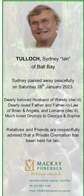 Sydney Ian TULLOCH, Sydney TULLOCH, Syd TULLOCH, Ian TULLOCH