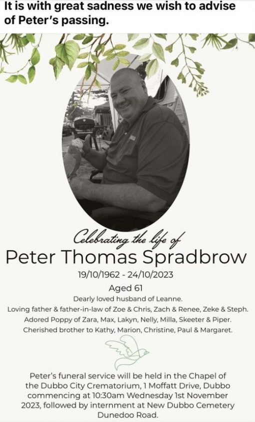 Peter Thomas SPRADBROW 01 - NSWPF - Died 24 Oct 2023
